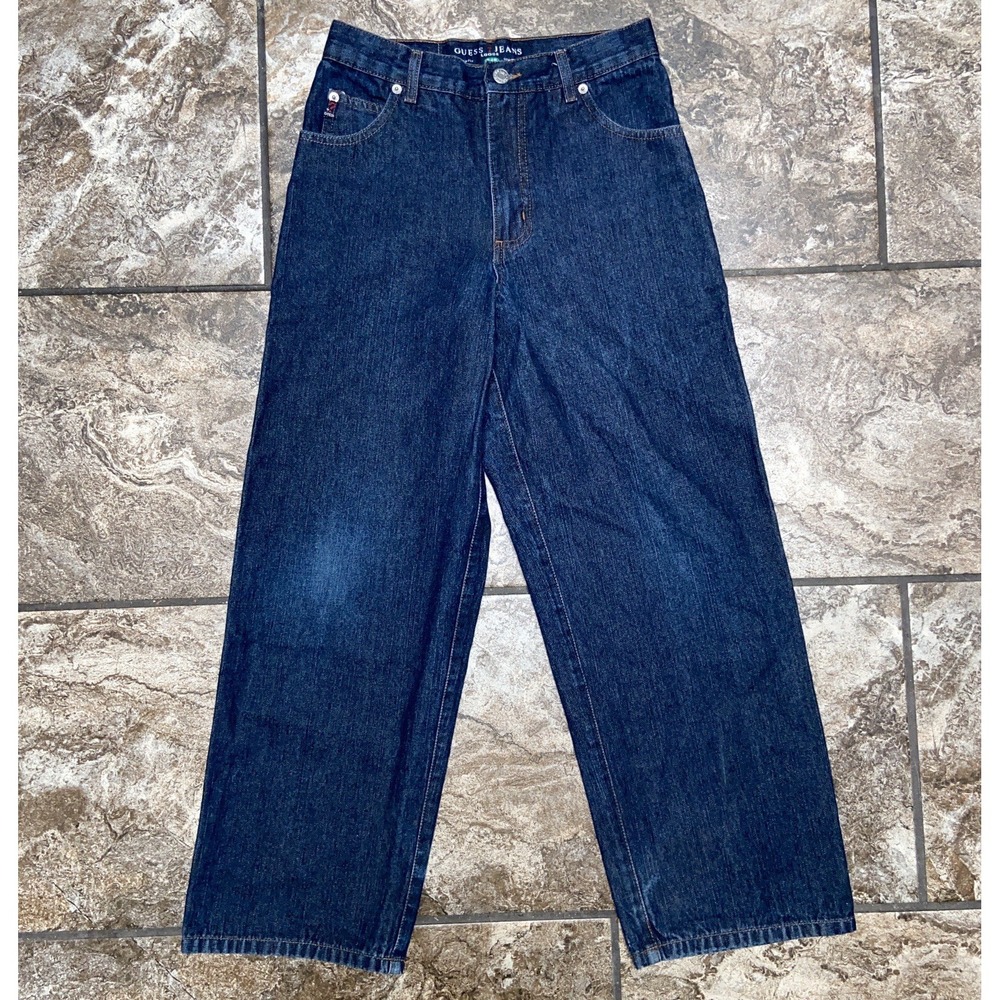 Vintage Guess Jeans Loose Wide Leg Women's 26x26 Raw Denim Zip Fly Blue Sz 12